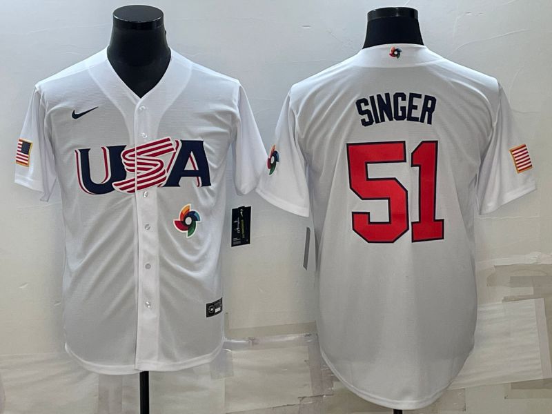 Men 2023 World Cub USA #51 Singer White Nike MLB Jersey11->more jerseys->MLB Jersey